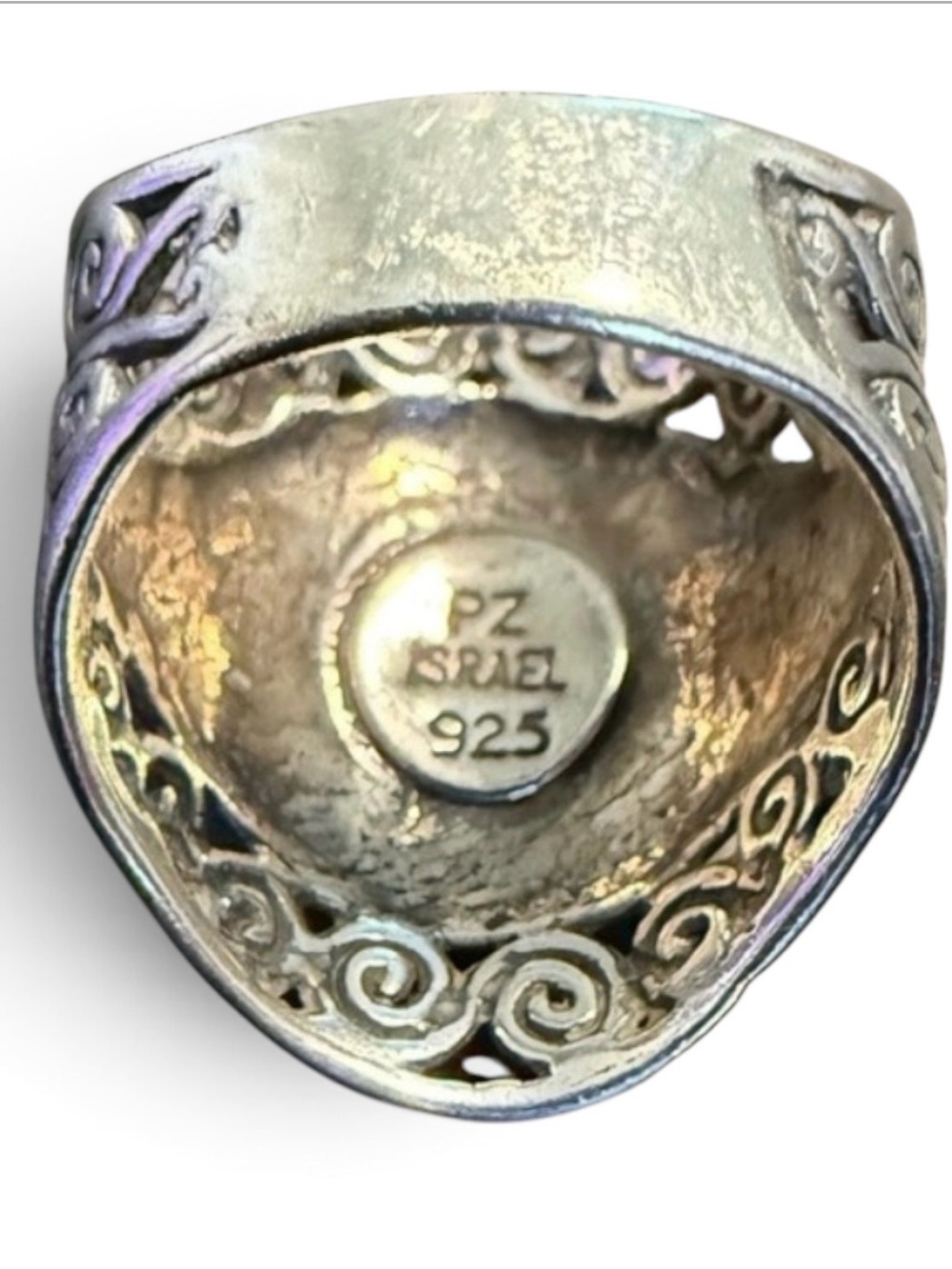 PZ Israel 925 Sterling Silver Wide Shield Dome Scrollwork Statement Ring size 7 - Picture 3 of 3